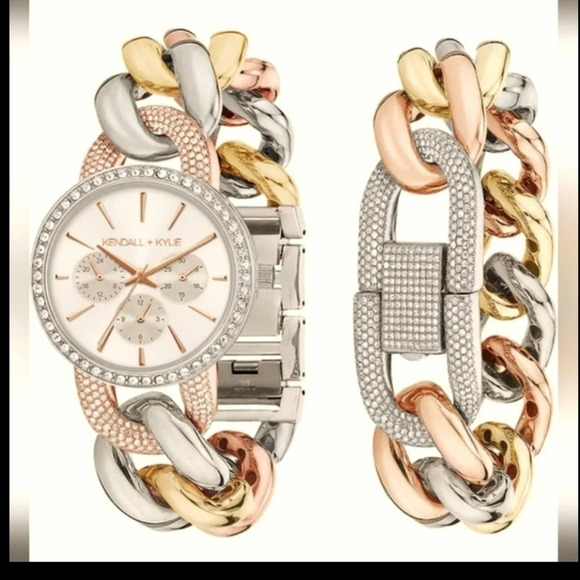 NWT Kendall + Kylie Two-Tone Crystal Watch/Bracelet Set - Picture 10 of 10